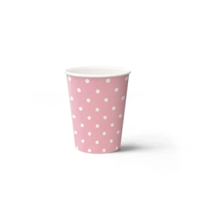 Image de PAW Gobelets en Papier Jetables (250 ml) I 8 Pièces Idéal pour Mariage, Fête d&#039;enfants, Anniversaire, Célébrations Impression sur à Base d&#039;eau Pois Rose Clair