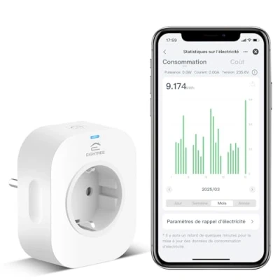 Image de Prise Connectée WiFi (Type F), Intelligente EIGHTREE, Compatible avec Alexa, Google Home, SmartThings, Suivi de la Consommation d&#039;énergie, Wi Fi 2,4 GHz Requis, 16A, 3680W, Pack 1