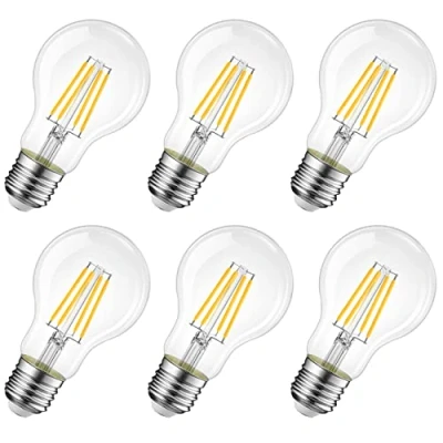 Image de LVWIT 6.5W Ampoule LED Filament E27 A60, Equivalent à halogène 60W, 806Lm 2700K Blanc Chaud, Vintage, Non Dimmable, Lot de 6