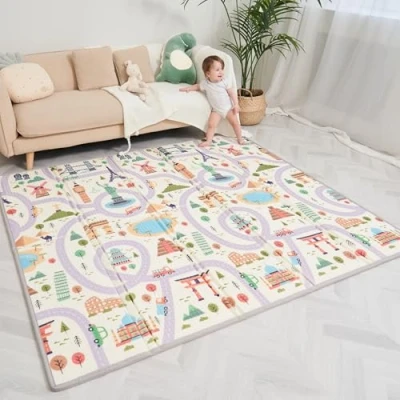 Image de SUPERBE BEBE Tapis de Jeu pour Enfant 180x200x1,5cm XXL en Mousse Epais Pliable Reversible Motricité Favorisant Le Développement Sensoriel Cadeau bébé