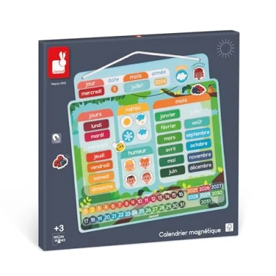 Image de Janod Calendrier Magnétique Version Française 71 Magnets Jeu Educatif Mieux Appréhender la Notion du Temps et Gagner en Autonomie Jouet Carton FSC Dès 3 Ans J05466