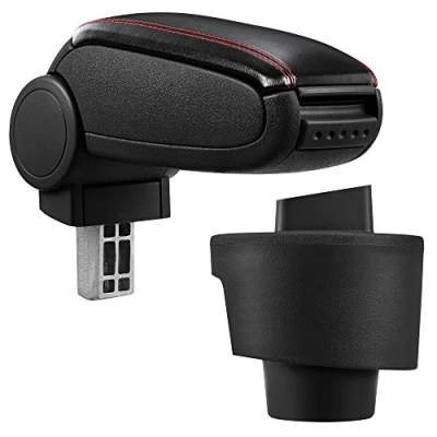 Image de Accoudoir central avec compartiment rembourré cuir synthétique noir des coutures rouges