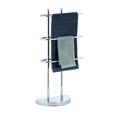Image de Relaxdays, argent Porte chrome 3 barres, salle de bain, support serviettes, socle demi rond, 83x40x18 cm, fer, 83 x 40 18 cm
