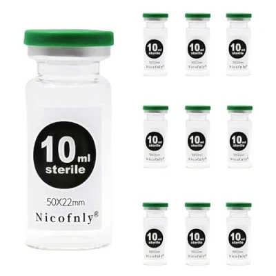 Image de Nicofnly 10ml Flacons en verre stériles, 10 paquets vides stériles avec port d&#039;injection auto cicatrisant et bouchon à rabat, emballage stérile