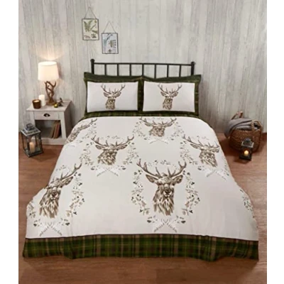 Image de Rapport Home Parure de lit d&#039;hiver en Flanelle 100% Coton brossé avec Housse Couette Ange cerf Vert (lit Simple, Vert)