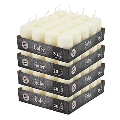 Image de Hofer Bougie Ivoire Cylindrique Lot de 80 Petite Bougies Sans Odeur 4 x 7 cm 11 Heures Longue Durée pour la Décoration Cire Gouttes Non Toxique Mèche Fumée