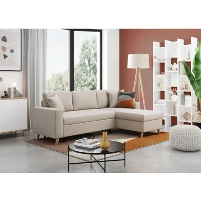 Image de LOUNGITUDE Maria SCANDINAVE Canapé d&#039;angle réversible Convertible 4 Places Coffre en Tissu Beige L227cm
