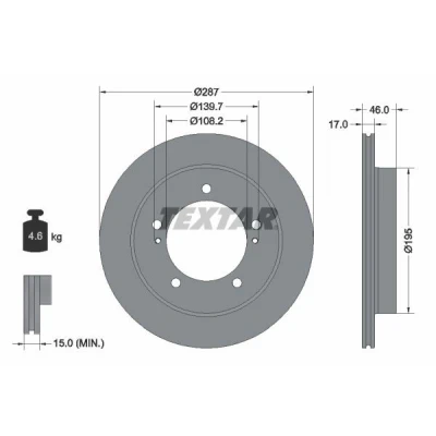 Image de TEXTAR 92314103 Disque de frein 287 17 05/07 139,7 ventilé l&#039;intérieur revêtu sans boulon fix roue, moyeu roue SUZUKI: Jimny SUV