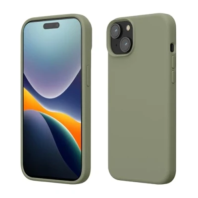Image de kwmobile Coque pour iPhone 15 Housse de téléphone Fine en Silicone avec Surface Douce et Anti Choc Vert Gris