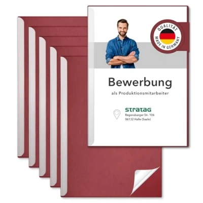 Image de STRATAG Kit de candidature pour rails serrage Start Basic (bordeaux, 6 pièces) avec couvercle transparent en plastique PP et peignes reliure carton robuste 290 g/m² structure cuir (6