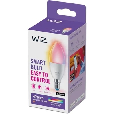 Image de WiZ ampoule couleur LED connectée Wi Fi E14 flamme, équivalent 40W, 470 lumen, fonctionne avec Alexa, Google Assistant et Apple HomeKit