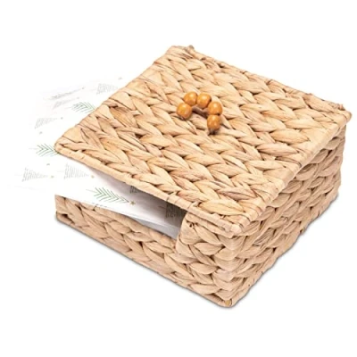 Image de Decorasian Porte Serviettes tressé en Jacinthe d&#039;eau Rangement pour de Table avec Couvercle Toutes Les Papier habituelles Style Vintage Boho