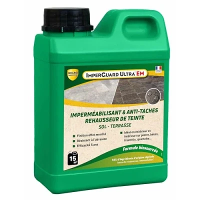Image de ImperGuard Ultra EM Effet Mouillé Imperméabilisant AntiTache Sans Solvant Ravive Couleur Pierre, Béton 15m2 Efficace 5 ans