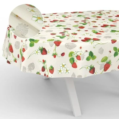 Image de ANRO Nappe en Toile cirée, Lavable, pour Table de Jardin, extérieur et intérieur, Ovale, Bord coupé, Motif Fraises, 240 x 140 cm