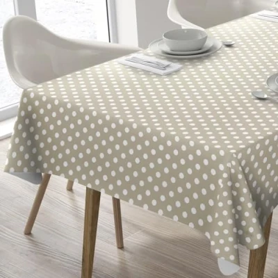 Image de Home Direct Nappe Toile cirée PVC Rectangulaire 140 x 200 cm à Pois Beige