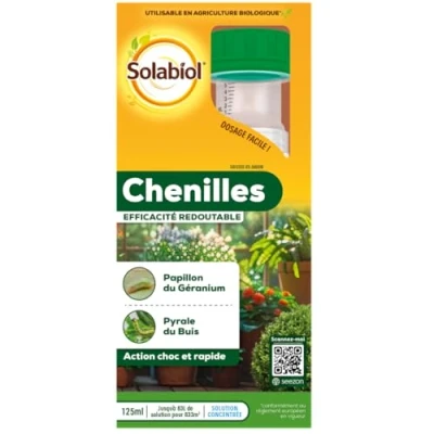 Image de Traitement Chenilles Solabiol 125 mL Elimine adultes et larves Action choc rapide Efficacité redoutable Agit par contact ingestion SOCHE125