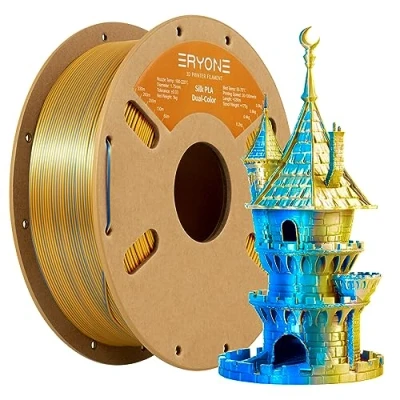 Image de ERYONE Double Filament PLA Bicolore 1,75 mm, pour Imprimante 3D Bobine de 1 kg +/ 0,03 Or et Bleu