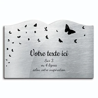 Image de OCAP FUNERAIRE.COM Plaque gravée funéraire Motif Papillon autocollante modèle Livre (20x13 cm) personnalisée 1 à 3 Lignes Alu Brossé