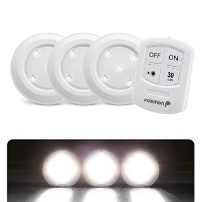 Image de Fosmon Lampe Spot à LED Encastrable Lumineux (5700k) pour Placard, Armoire, Comptoir, Grenier ou Cave. 3 Spots + 1 Télécommandes l’Éclairage de Cuisine, Garage, Atelier, Remise et Débarras