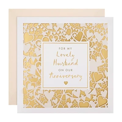 Image de Hallmark Carte d&#039;anniversaire pour mari Motif complexe découpé au laser avec fond doré