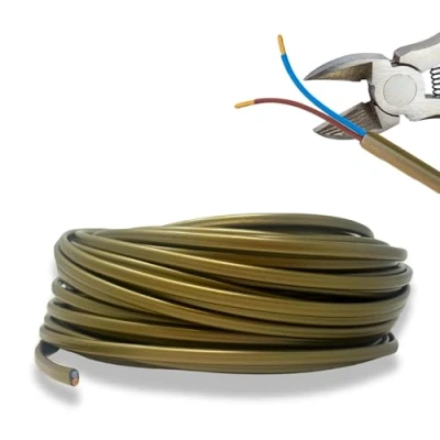 Image de HALOTEC 25 mètres Câble électrique 2 fils 2x0.75 H03VVH2 F Double isolation PVC d&#039;installation plat Doré