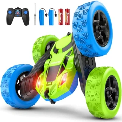 Image de cosone Voiture Télécommandée, Jouet de Télécommandé 2,4 GHz avec Phares, Double Face Rotative à 360, Cadeaux d&#039;anniversaire pour Garçons Agés 6 Ans et Plus (Bleu Vert)