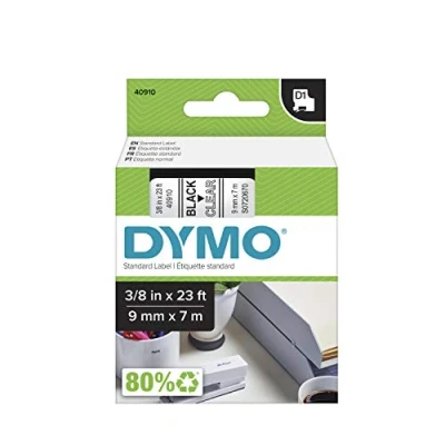 Image de Dymo 40910 (S0720670) (9 mm) Noir sur transparent Ruban