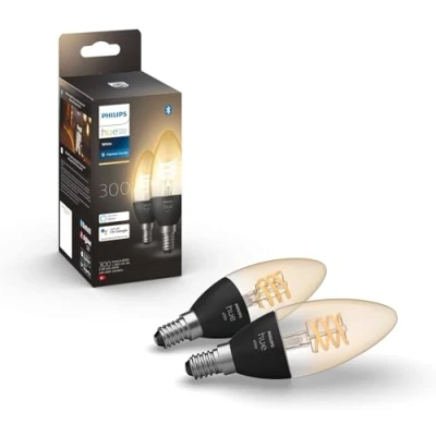 Image de Philips Hue White, ampoule LED connectée Filament flamme E14, compatible Bluetooth, pack de 2, fonctionne avec Alexa, Google Assistant et Apple Homekit