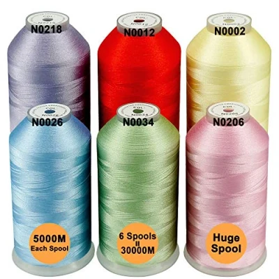 Image de New brothread Lot de 6 Couleurs Pastel 1 Polyester Fil machine à broder Énorme bobine 5000M pour toutes les machines