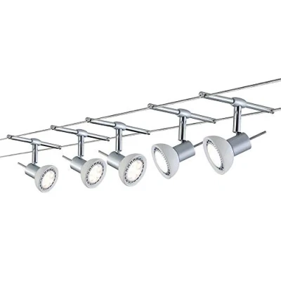 Image de Paulmann 94136 Système de Câbles Sheela Set Extensible 5x10W max, Chrome Mat/Opal sans Ampoules