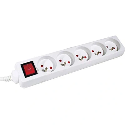 Image de Multiprise électrique CONECTICPLUS 5 prises avec interrupteur 2 poles + terre 4m blanche
