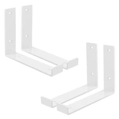 Image de ML Design Lot de 4 Supports d&#039;Étagère 20x4x14 cm, en Métal, Blanc, Style Industriel, Forme L, Équerre pour Étagères Murales à 90 degrés, Flottantes et Projets Bricolage, Kit Montage Inclus