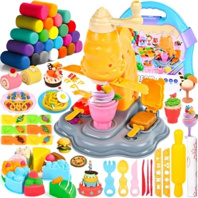 Image de JEDWKFA 56 Pièces Pâte À Modeler pour Enfants, Accessoires Pate a Modeler, Machine à Glace, Set D&#039;outils en avec 24 de Enfant 2 6 Ans