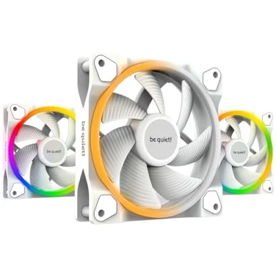 Image de be quiet! Light Wings 120 mm PWM White ventilateur, inclut 3 ventilateurs, superbes couleurs et effets ARGB, éclairage additionnel à l’arrière, équipé d’un hub 7 pales optimisées
