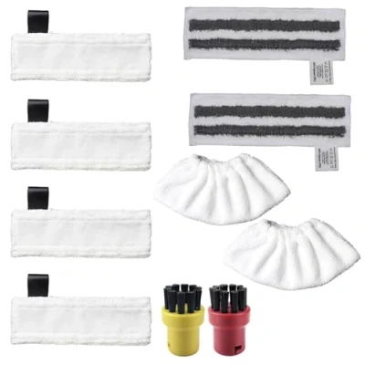Image de Lot de 10 accessoires pour nettoyeur vapeur Kärcher EasyFix SC 2, 3, 4, 5, kit chiffons rechange tous les sols (4 sol, 2 abrasifs, nettoyage,
