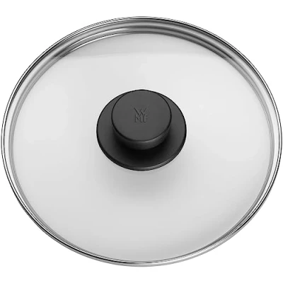 Image de WMF Couvercle en verre de rechange, 22 cm, pour autocuiseurs 3 l, 4,5 6,5 l et 8,5 résistant à la chaleur, poignée plastique, passe au lave vaisselle, noir