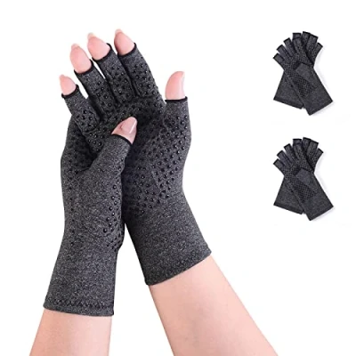 Image de Arthrose gants sans doigts de compression pour rhumatismes, jeu Arthriti, soulagement la douleur rhumatismale, RSI, syndrome du canal carpien (antidérapants, L)