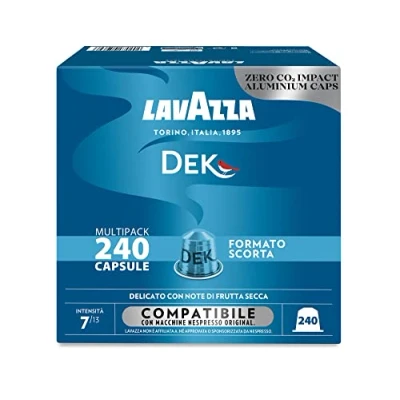 Image de Lavazza, Espresso Dek Lot de 240 capsules café en aluminium compatibles avec machines à Nespresso* Original, notes fruits secs et chocolat, arabica robuste, intensité 7/13, torréfaction