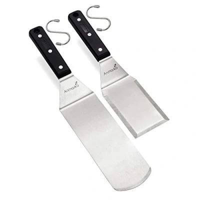 Image de Anmarko Ensemble de spatules pour barbecue Spatule longue en métal Grattoir à crêpes ou pizza décalée Ustensile acier inoxydable idéal dessus plat