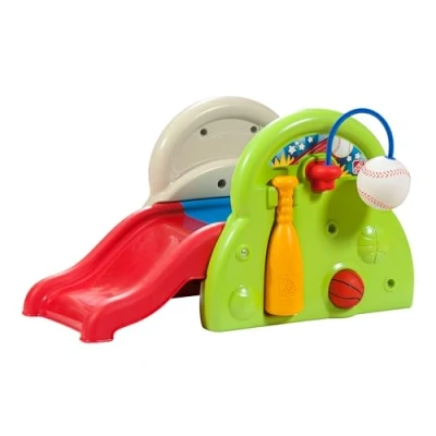 Image de Step2 Sports Tastic Activity Center Aire de Jeux avec Toboggan et nombreuses options jeu Enfant en Plastic Toboggan, Panier Basketball, Baseball &amp; Batte