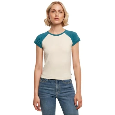 Image de Urban Classics Stretch Retro Baseball Tshirt imprimé, Femme, Taille: Large, Whitesand jasper