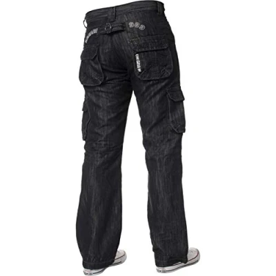 Image de Neuf Enzo Homme Design Cargo Combat Bleu Recouvert Jeans Jean Tout Taille au Bassin Noir, 44W x 32L