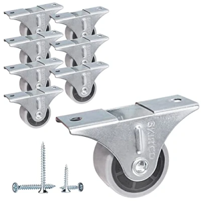 Image de SKIR&#039;CO Lot de 8 petites roulettes pour meubles, roues en caoutchouc gris, fixes, non pivotantes, direction unidirectionnelle, vis incluses (8)