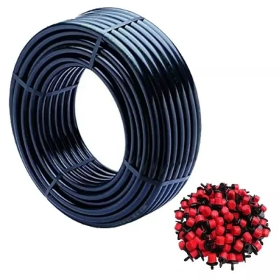 Image de GNCGarden Tuyau goutte à 100 m Couleur noire d&#039;arrosage en polyéthylène basse densité 16 mm de diamètre + goutteurs réglables 0 70 litres/heure.