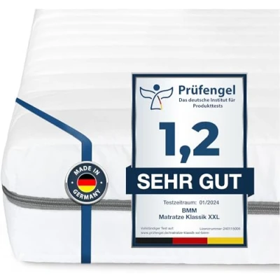 Image de BMM Matelas 80x200 cm Classique XXL, degré de dureté H4 Extra Ferme/Matelas en Mousse Froide certifié Öko Tex/Ergonomique, 7 Zones, épaisseur 12 cm/Matelas fabriqué Allemagne.
