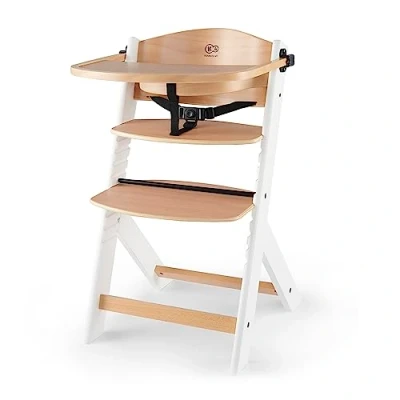 Image de Kinderkraft ENOCK Chaise Haute Bébé, 3 en 1, Bois Naturel, d&#039;alimentation, Évolutive, Réglable, Puericulture Avec Plateau, Très Solide, Design Universel, Accessoires, Blanc
