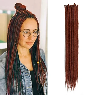 Image de Extensions de Dreadlocks Synthétiques Minces 0,6 cm Faites à la Main 20 Pouces Brins Cheveux au Crochet Longues Tresses Style Hip Hop Doux Dreads Cheveux, 350#