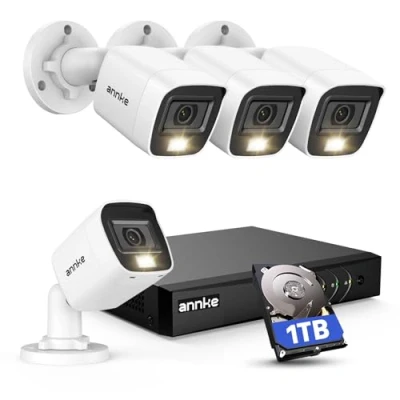 Image de ANNKE 1080p Kit Caméra de Surveillance Filaire, 5MP Lite 8CH H.265+ DVR avec 1TB HDD et 4 caméras 1080p, Vision Nocturne 100 Pieds, Détection Mouvement, Accès à Distance Alarme par E Mail