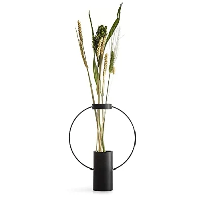 Image de SAGAFORM Pascal Charmolu Grand Vase en Forme de Lune Hauteur : 30 cm Diamètre 23,5 décoratif bohème métal revêtu par pulvérisation pour Herbe la Pampa Noir