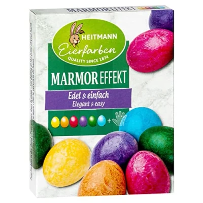 Image de Heitmann Eierfarben Effet marbre 6 couleurs d&#039;œufs liquides 1017216 Jaune/Rouge/Violet/Vert/Orange/Bleu 30 ml